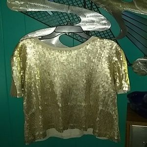 Chan Luu White Swan-Light Gold Sequin Top